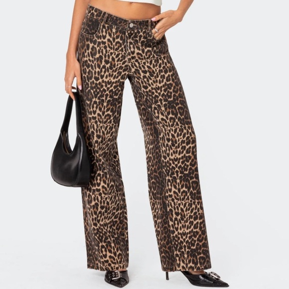 Leopard Printed Low Rise Jeans Small - Picture 1 of 7